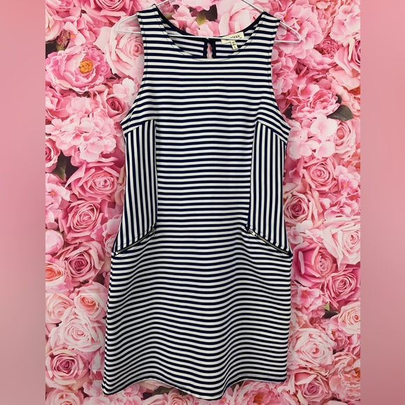 MONTEAU ⚓️navy blue and white striped midi sleeveless dress nautical - Picture 9 of 13